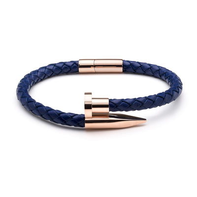 Blue Braided Leather & Rose Gold Nail - Equinoxx Design