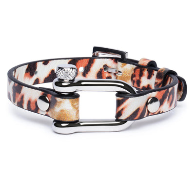 Brown Leopard & Silver Shackle Bracelet - Equinoxx Design