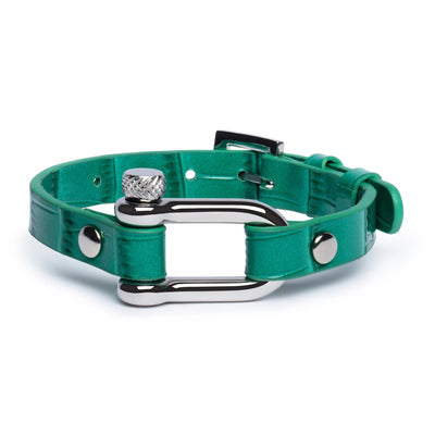 Green Crocodile & Silver Shackle Bracelet - Equinoxx Design