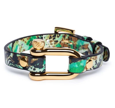 Green Leopard & Gold Shackle Bracelet - Equinoxx Design