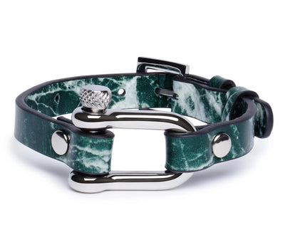 Green Marble & Silver Shackle Bracelet - Equinoxx Design
