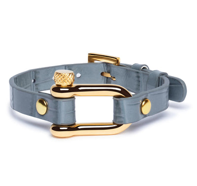 Grey Crocodile & Gold Shackle Bracelet - Equinoxx Design