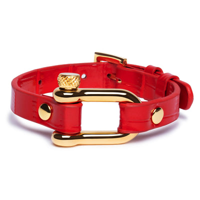 Red Crocodile & Gold Shackle Bracelet - Equinoxx Design