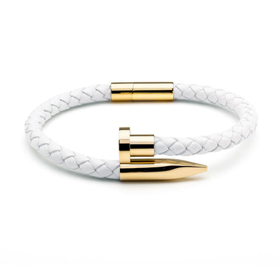 White Braided Leather & Gold Nail - Equinoxx Design