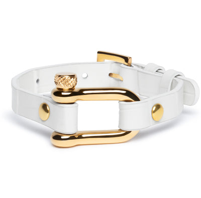 White Crocodile & Gold Shackle Bracelet - Equinoxx Design