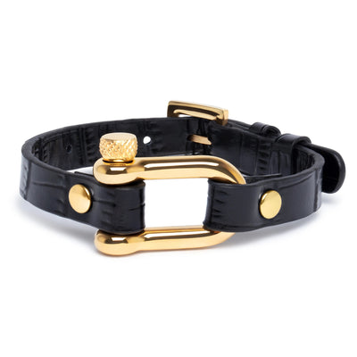 Black Crocodile & Gold Shackle Bracelet - Equinoxx Design