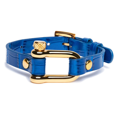 Blue Crocodile & Gold Shackle Bracelet - Equinoxx Design
