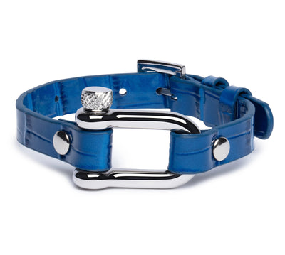 Blue Crocodile & Silver Shackle Bracelet - Equinoxx Design