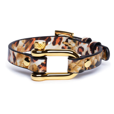 Brown Leopard & Gold Shackle Bracelet - Equinoxx Design