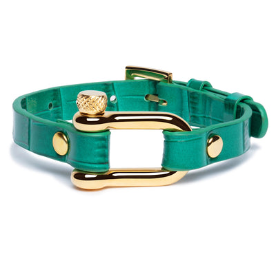 Green Crocodile & Gold Shackle Bracelet - Equinoxx Design