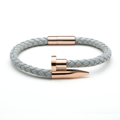 Grey Braided Leather & Rose Gold Nail - Equinoxx Design