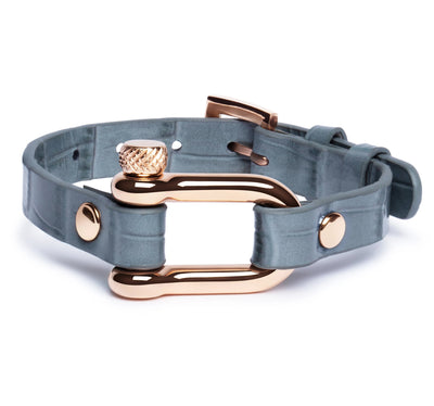 Grey Crocodile & Rose Gold Shackle Bracelet - Equinoxx Design