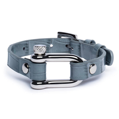 Grey Crocodile & Silver Shackle Bracelet - Equinoxx Design