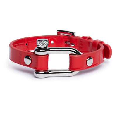 Red Crocodile & Silver Shackle Bracelet - Equinoxx Design