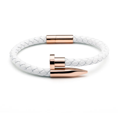 White Braided Leather & Rose Gold Nail - Equinoxx Design