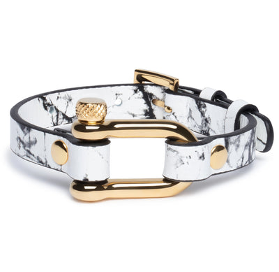 White Marble & Gold Shackle Bracelet - Equinoxx Design