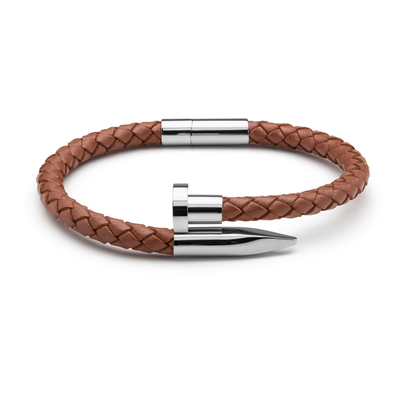 Brown Braided Leather & Silver Nail - Equinoxx Design